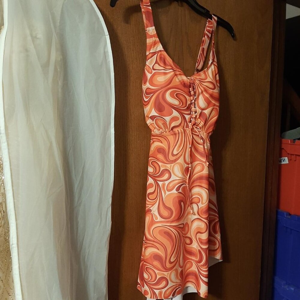 New ! Nieyook Women Orange Floral Summer Dress Push Up Bra Sleeveless Tank Sz 20